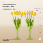 Kunsttulpen-Strauß Gelb (Tulipa), Real Touch, Set aus 2 Sträußen, 5 und 10 Stiele, Stiellänge ca. 42 cm – Maße aller Teile