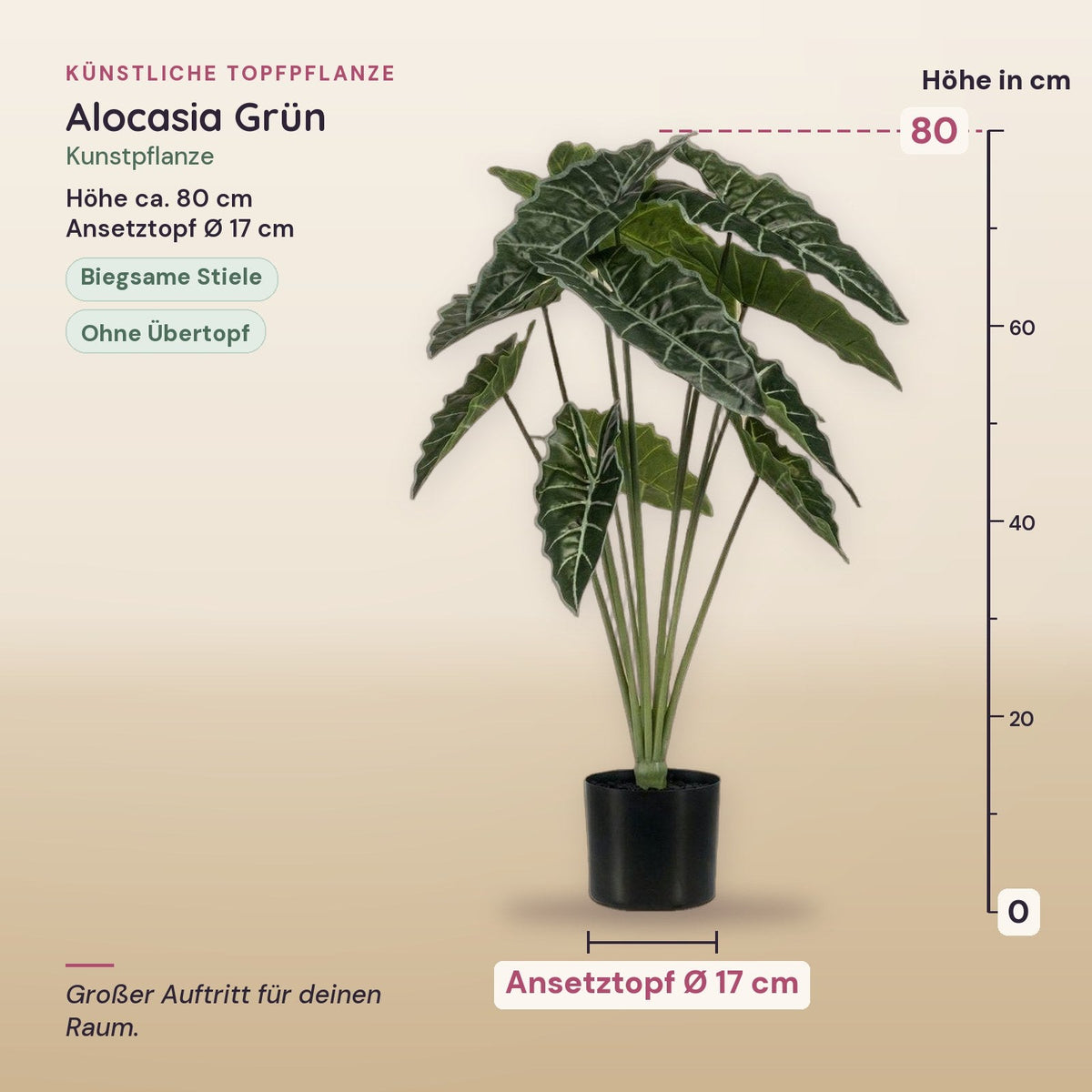 Künstliche Alocasia, ca. 80 cm – Maße