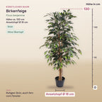 Künstliche Birkenfeige (Ficus benjamina) – Maße, ca. 130 cm
