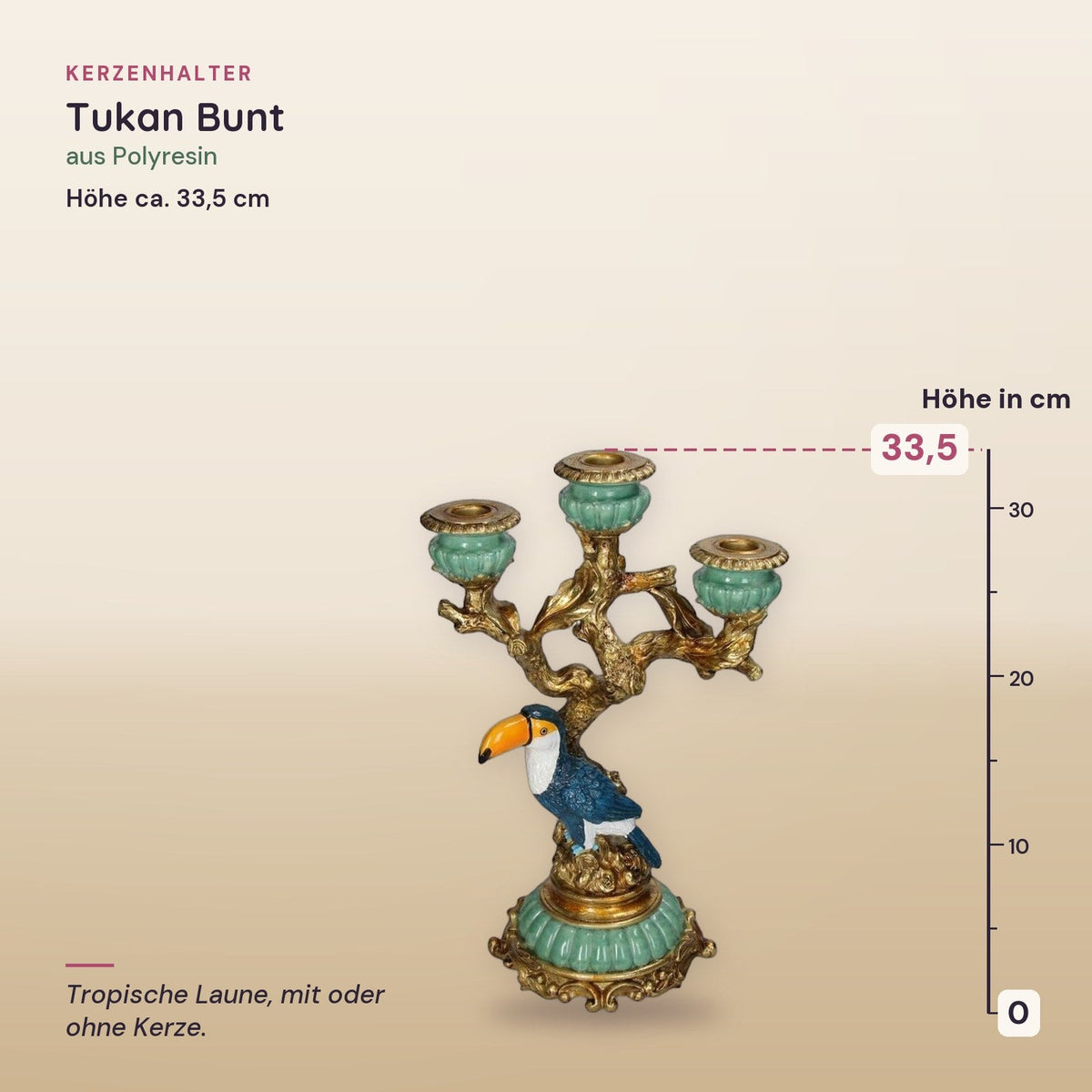 Kerzenhalter Tukan, ca. 34 cm, Bunt – Maße