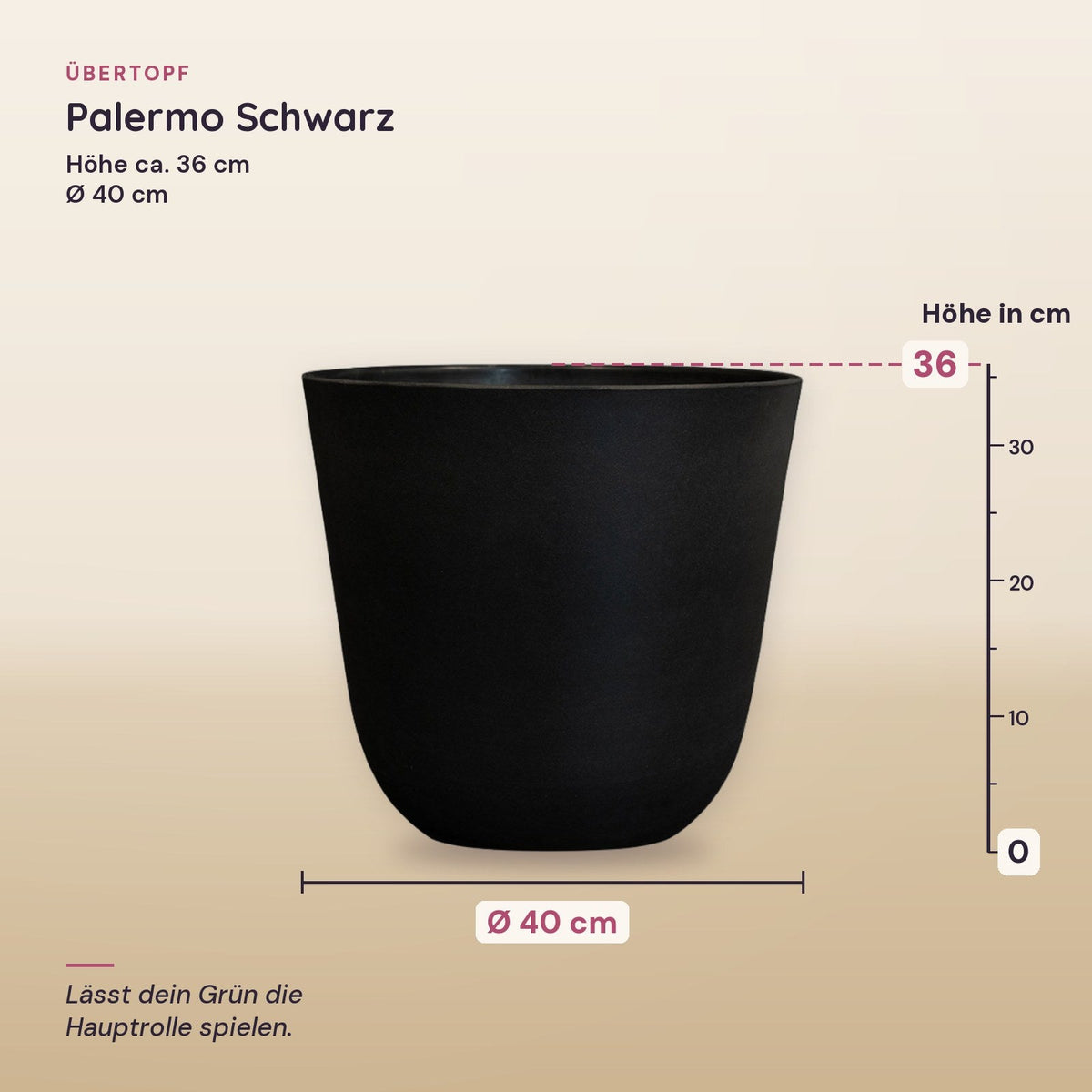 Übertopf Palermo Schwarz – Maße, Ø 40 cm