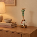 Kerzenhalter Elefant aus Polyresin, ca. 35 cm, Rosa/Grün – Raumbild