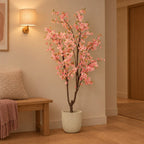 Künstlicher Kirschblütenbaum Rosa (Prunus), ca. 210 cm – Raumbild im Übertopf Capi Nature Groove, Beige, Übertopf nicht enthalten