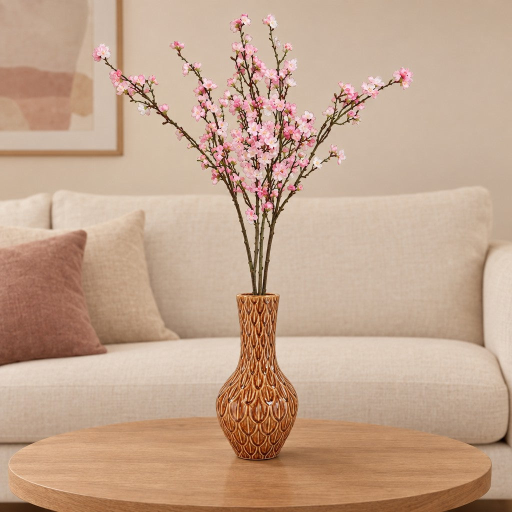 Vase »Boa« aus Keramik, Größe M, Höhe ca. 39 cm, Braun – so könnte es aussehen: mit Künstliche Kirschblütenzweige Rosa (Prunus), 4 Stiele, Zweiglänge ca. 95 cm (separat erhältlich)