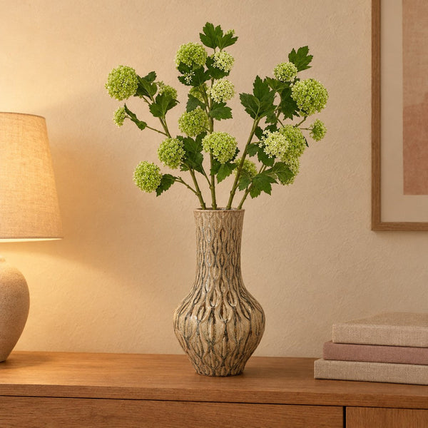 Künstliche Schneeballzweige Creme (Viburnum) mit Vase Boa Grün