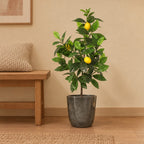 Künstlicher Zitronenbaum (Citrus limon) mit Übertopf Palermo Marble Grau – Raumbild