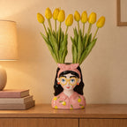 Vase Lady »Kylie« aus Dolomit, Höhe ca. 27 cm – so könnte es aussehen: mit Kunsttulpen-Strauß Gelb (Tulipa), Real Touch, Stiellänge ca. 42 cm (separat erhältlich)
