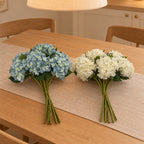 Künstliches Hortensien-Duo Blau und Weiß (Hydrangea) – Raumbild, alle Teile zusammen