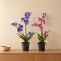 Künstliches Vanda-Orchideen-Duo, Lila und Altrosa (Vanda) – Raumbild, alle Teile zusammen
