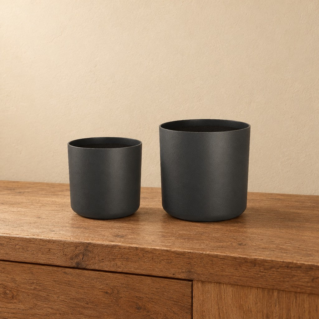 Übertopf-Duo elho B.for soft Anthrazit, Ø 14 und 18 cm – Raumbild, alle Teile zusammen