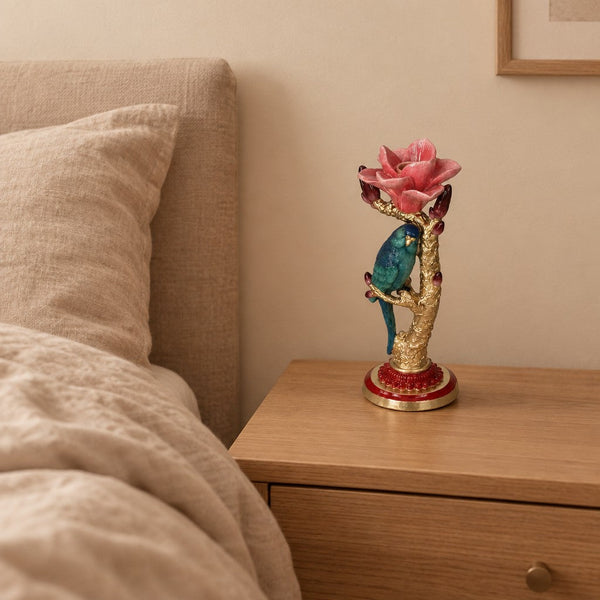 Kerzenhalter Vogel mit Rose, Höhe ca. 27 cm, Blau