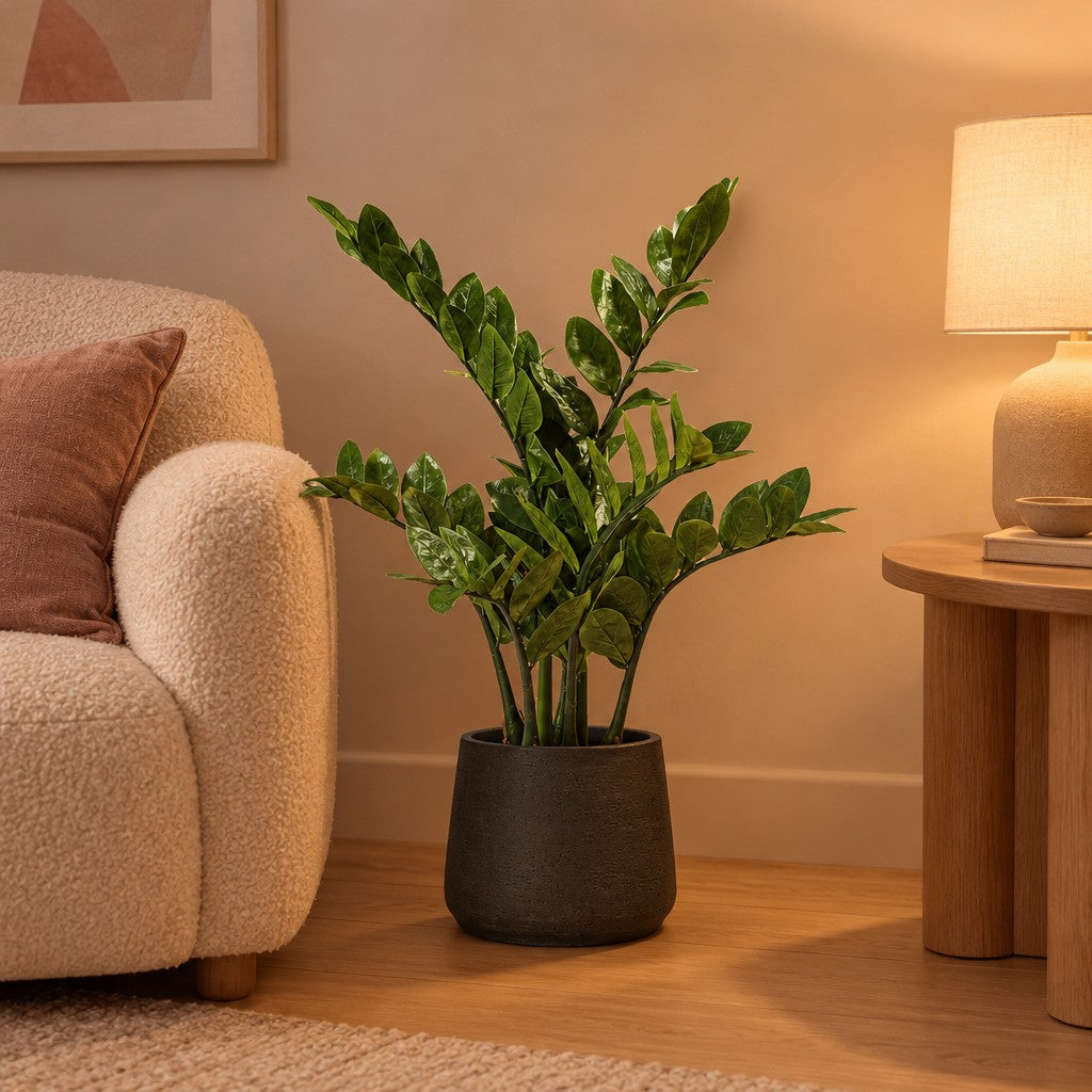 Künstliche Zamioculcas (Zamioculcas zamiifolia) – Raumbild, ca. 70 cm, Übertopf nicht enthalten