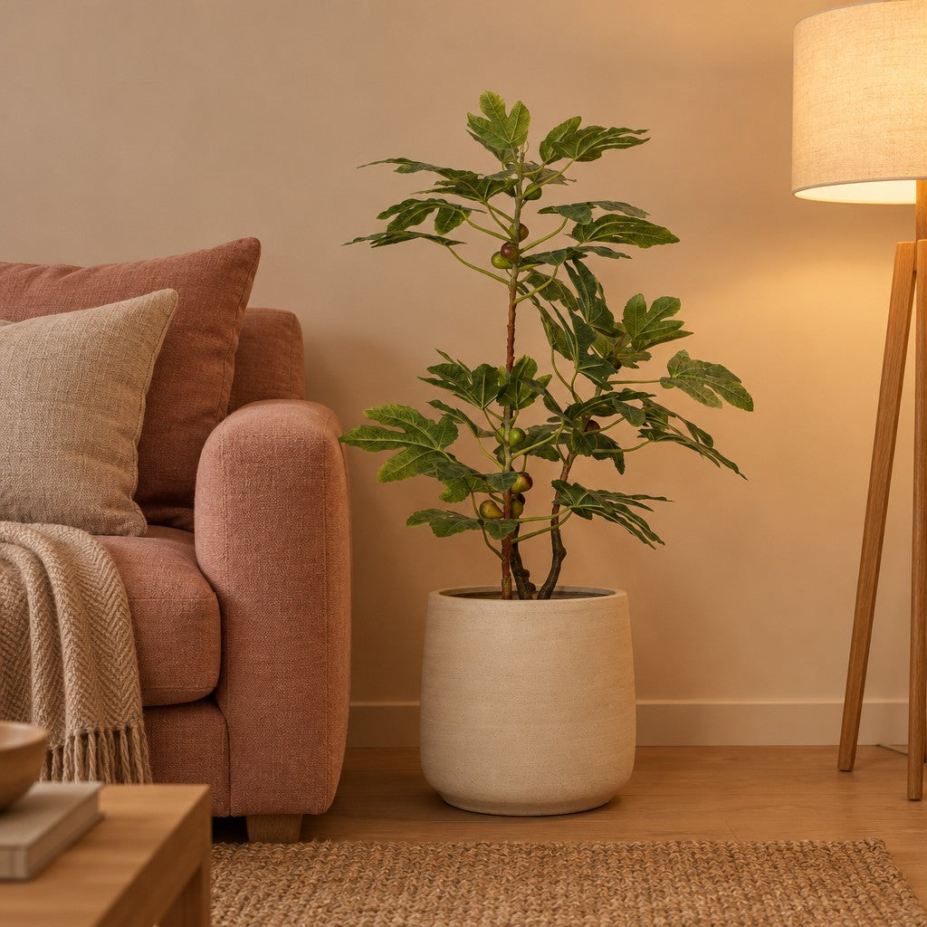 Künstlicher Feigenbaum mit Früchten (Ficus carica), ca. 95 cm – Raumbild, Übertopf nicht enthalten