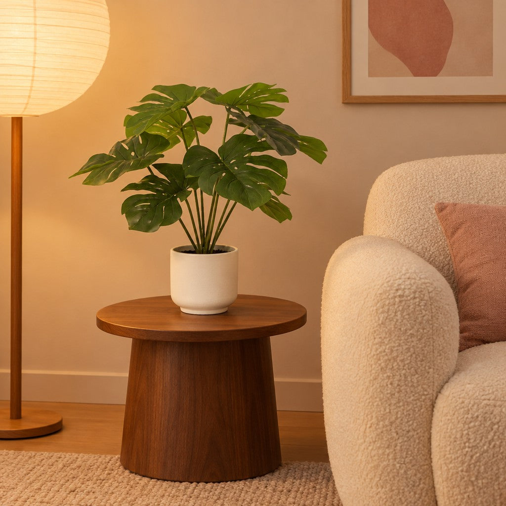 Künstliche Monstera im weißen Topf (Monstera deliciosa), ca. 50 cm – Raumbild