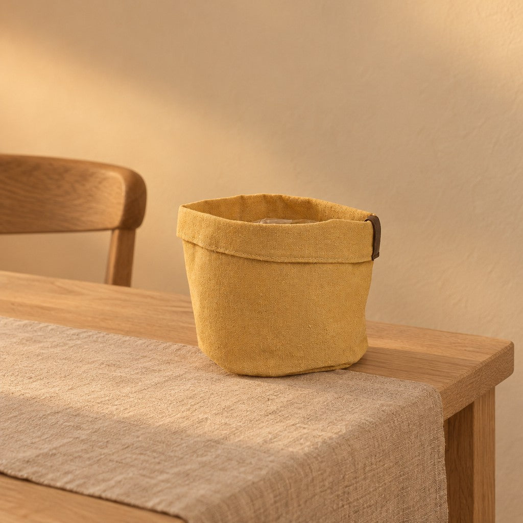 Pflanzbeutel Ocker, Ø 12 cm – Raumbild