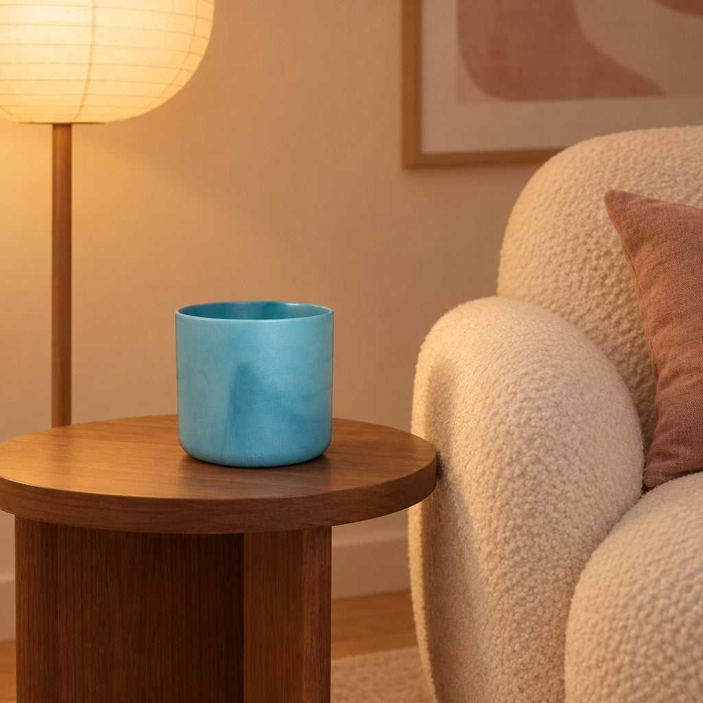 Übertopf elho Ocean Round Atlantikblau – Raumbild, Ø 14 cm