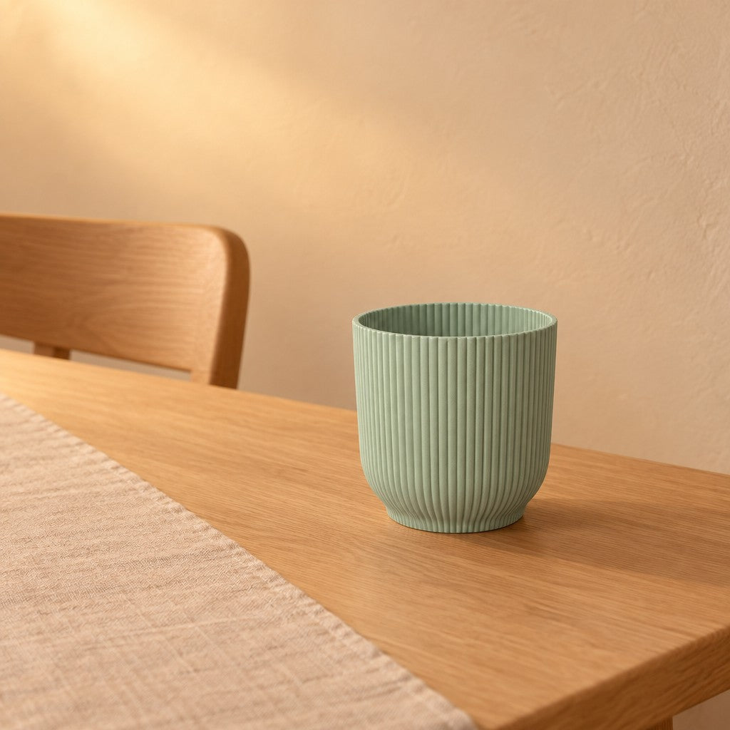 Übertopf elho Vibes Fold Round Grün – Raumbild, Ø 14 cm