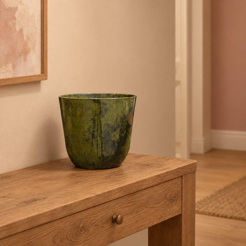 Übertopf Palermo Marmoroptik Grün – Raumbild, Ø 27 cm