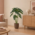 Künstliche Alocasia, Höhe ca. 80 cm – Raumbild, so könnte es aussehen: mit Übertopf Capi Nature Groove, Warm Taupe, Ø 22 cm (separat erhältlich), Übertopf nicht enthalten