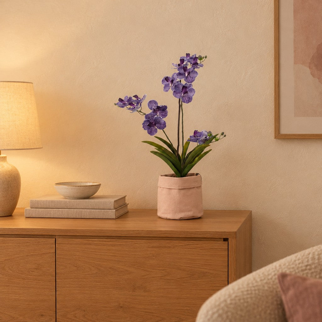 Pflanztasche »Plantbag« Altrosa – Raumbild, so könnte es aussehen: mit Künstliche Vanda-Orchidee, Lila, Höhe ca. 60 cm (separat erhältlich), Pflanze nicht enthalten, Ø 14 cm