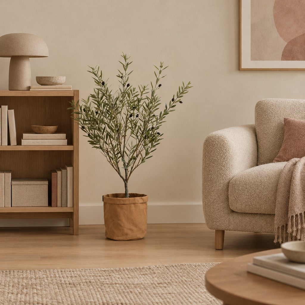 Pflanztasche »Plantbag« Terra – Raumbild, so könnte es aussehen: mit Künstlicher Olivenbaum (Olea europaea), UV-geschützt, Höhe ca. 90 cm (separat erhältlich), Pflanze nicht enthalten, Ø 22 cm