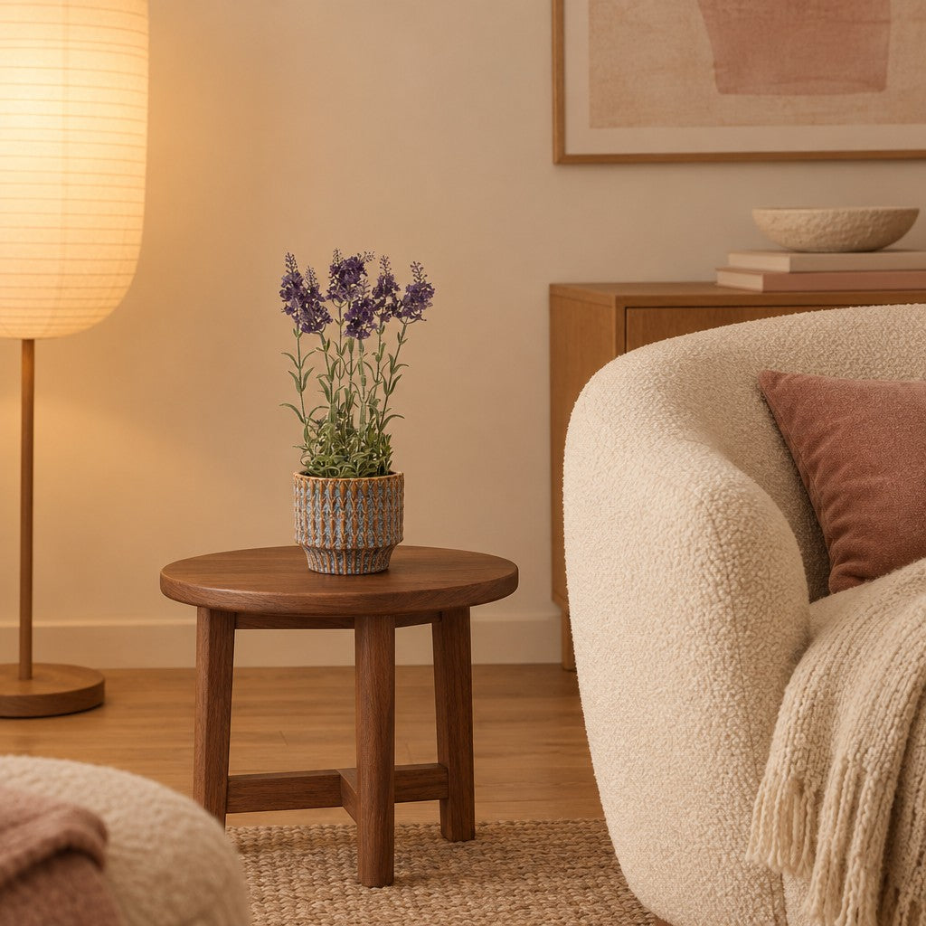 Übertopf Echo Rustic, Ø 10,8 cm, Blau/Braun – Raumbild, so könnte es aussehen: mit Künstlicher Lavendel (Lavandula), Höhe ca. 28 cm (separat erhältlich), Pflanze nicht enthalten