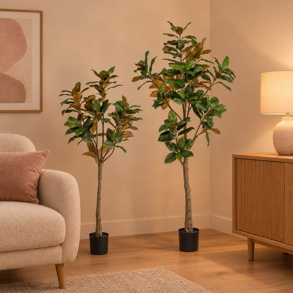 Künstliche Magnolie (Magnolia grandiflora), Set aus 2 Bäumen, Höhe ca. 150 und 180 cm