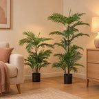 Künstliche Phoenix-Palme, Set aus 2 Palmen, Höhe ca. 90 und 120 cm – Raumbild, alle Teile des Sets zusammen