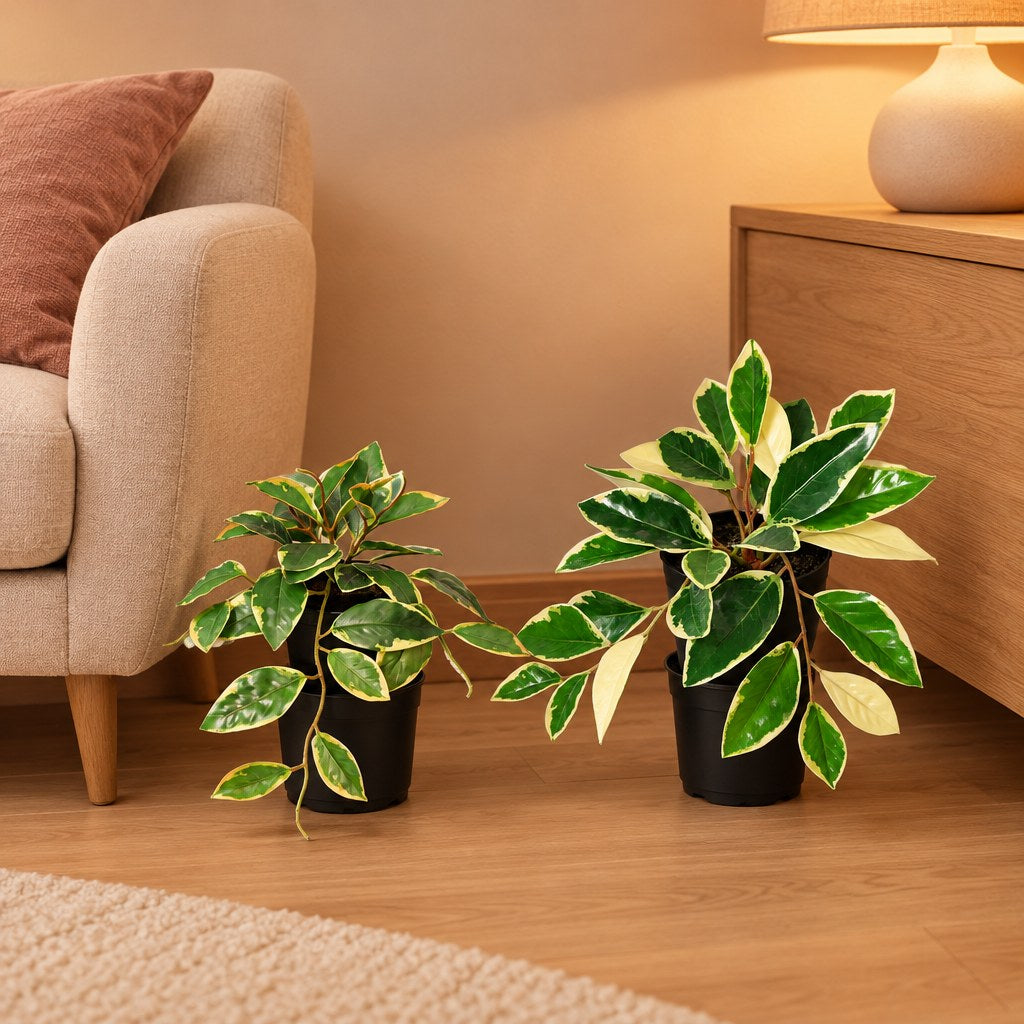 Künstliche Wachsblume Variegata (Hoya), Set aus 2 Pflanzen, Länge ca. 23 und 25 cm – Raumbild, alle Teile des Sets zusammen