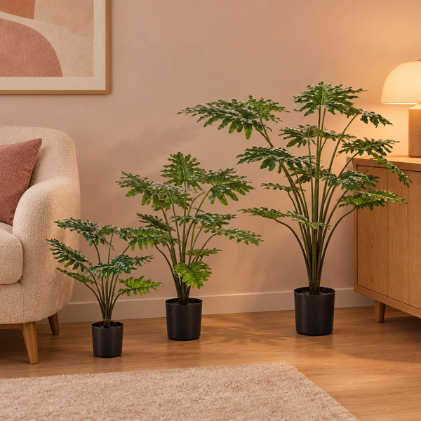 Künstlicher Philodendron (Philodendron selloum), Set aus 3 Pflanzen, Höhe ca. 60 / 80 / 105 cm