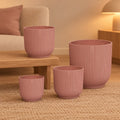 Übertopf elho Vibes Fold Round Rosa, Set aus 4 Übertöpfen, Ø 14 / 18 / 22 / 25 cm – Raumbild, alle Teile des Sets zusammen