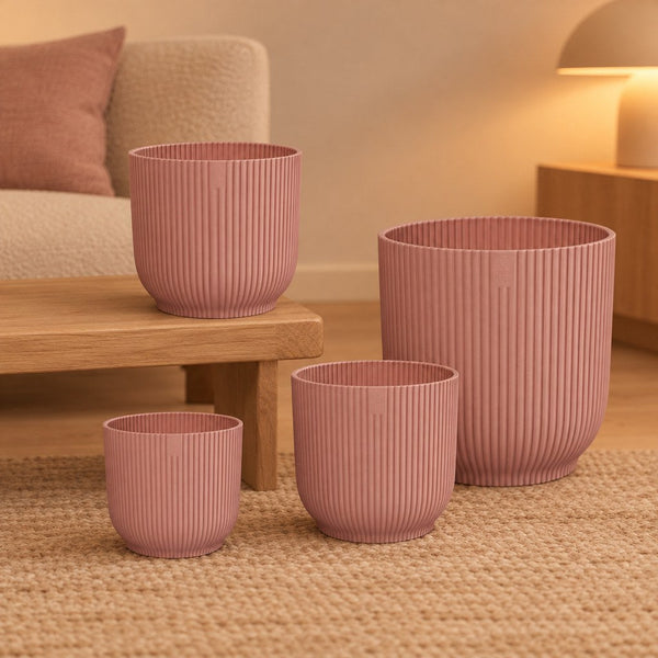 Übertopf elho Vibes Fold Round Rosa, Set aus 4 Übertöpfen, Ø 14 / 18 / 22 / 25 cm