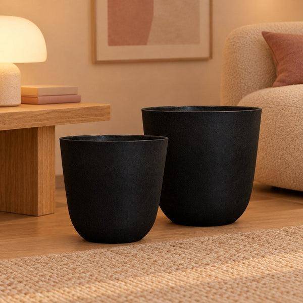 Übertopf Palermo Schwarz, Set aus 2 Übertöpfen, Ø 35 und 40 cm