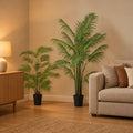 Künstliche Areca-Palme (Dypsis lutescens), Set aus 2 Palmen, Höhe ca. 122 und 190 cm – Raumbild, alle Teile des Sets zusammen
