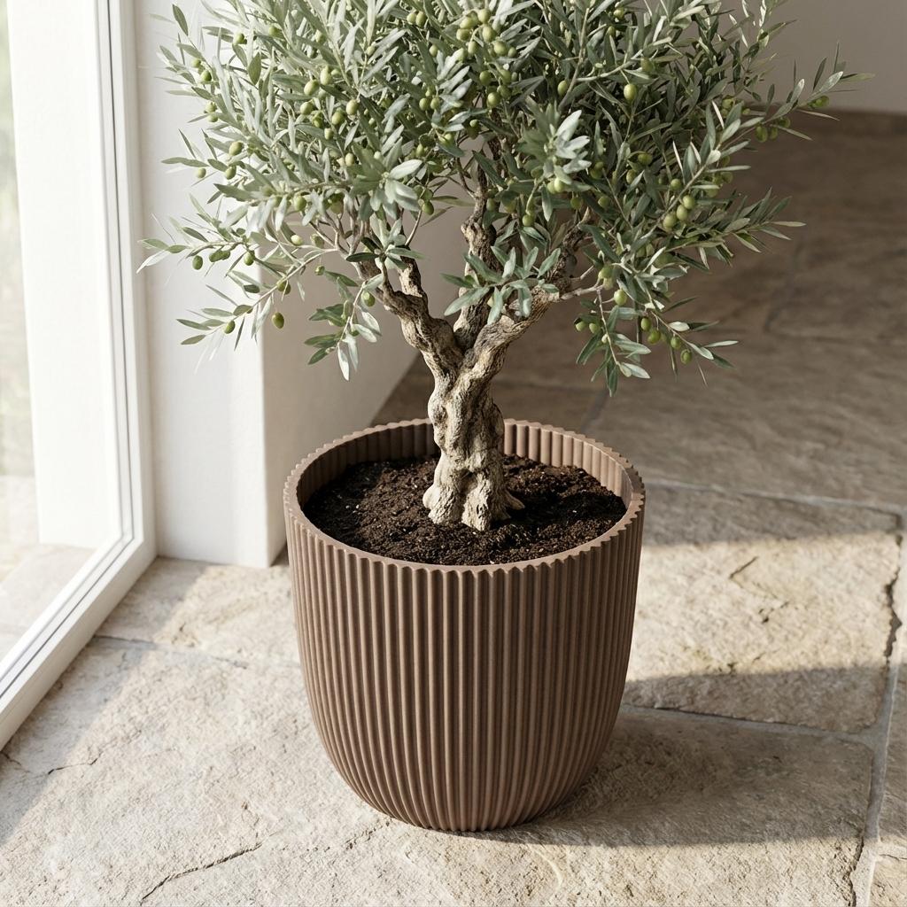 Übertopf Capi Nature Groove, Ø 25 cm, Warm Taupe – Ansicht 5