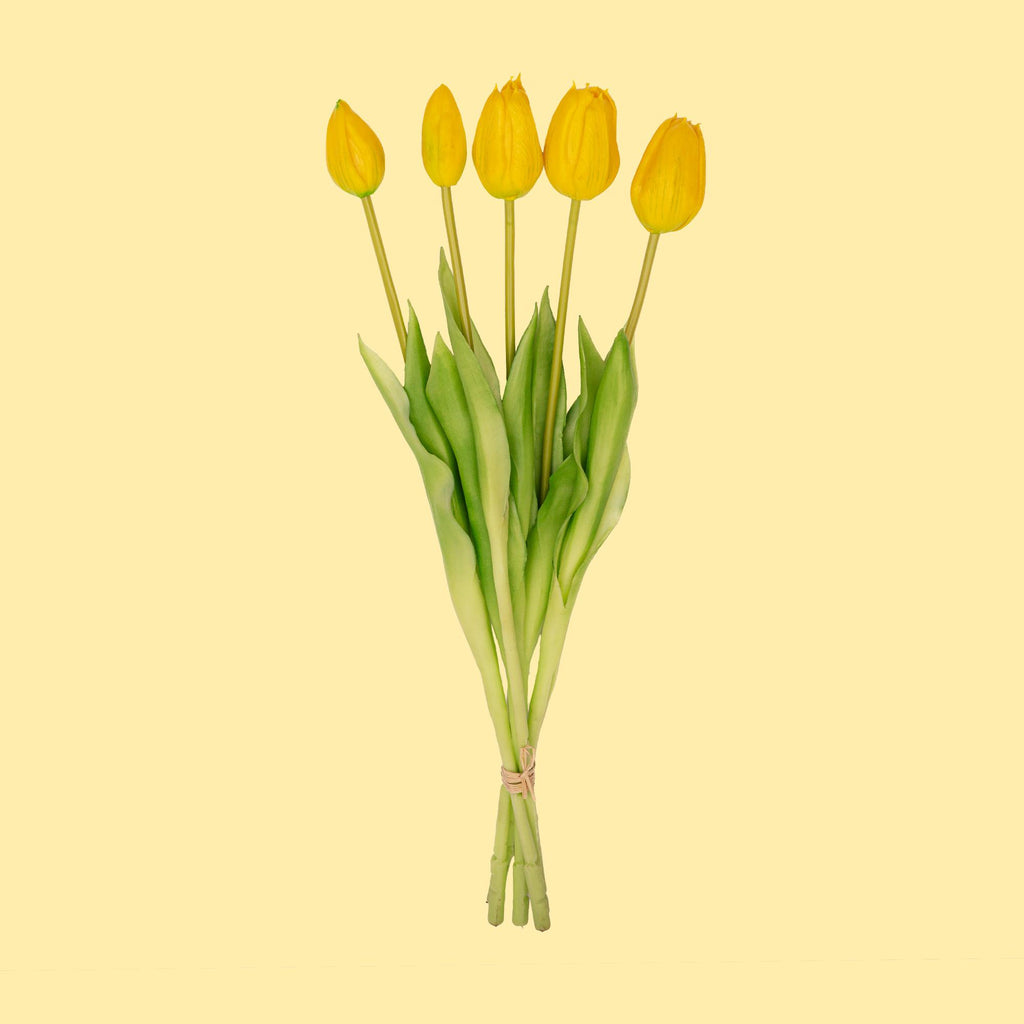 Kunsttulpen-Strauß Gelb, Real Touch, 5 Stiele, ca. 42 cm – Produktfoto