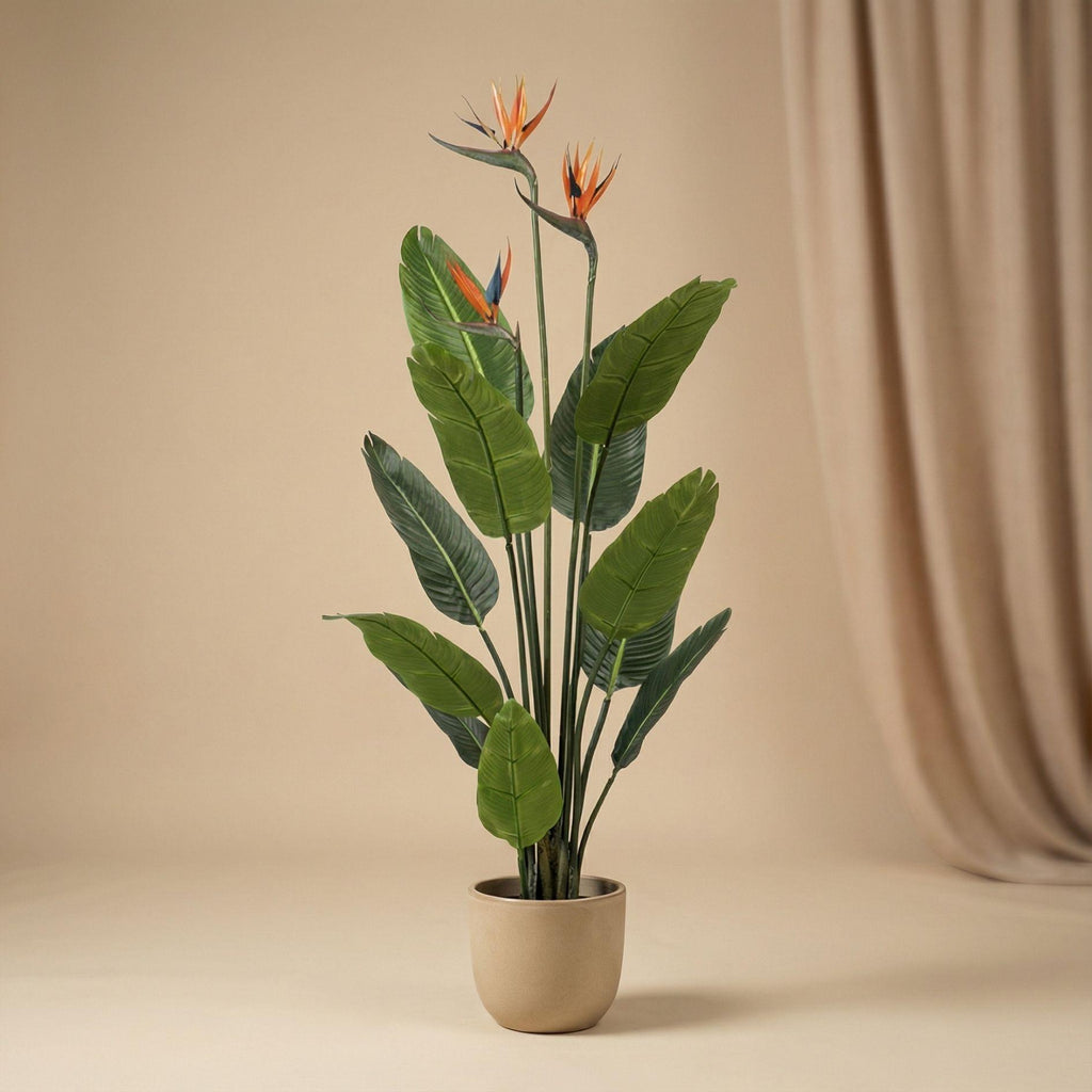 Künstliche Strelitzie mit Blüten, ca. 120 cm – Produktfoto