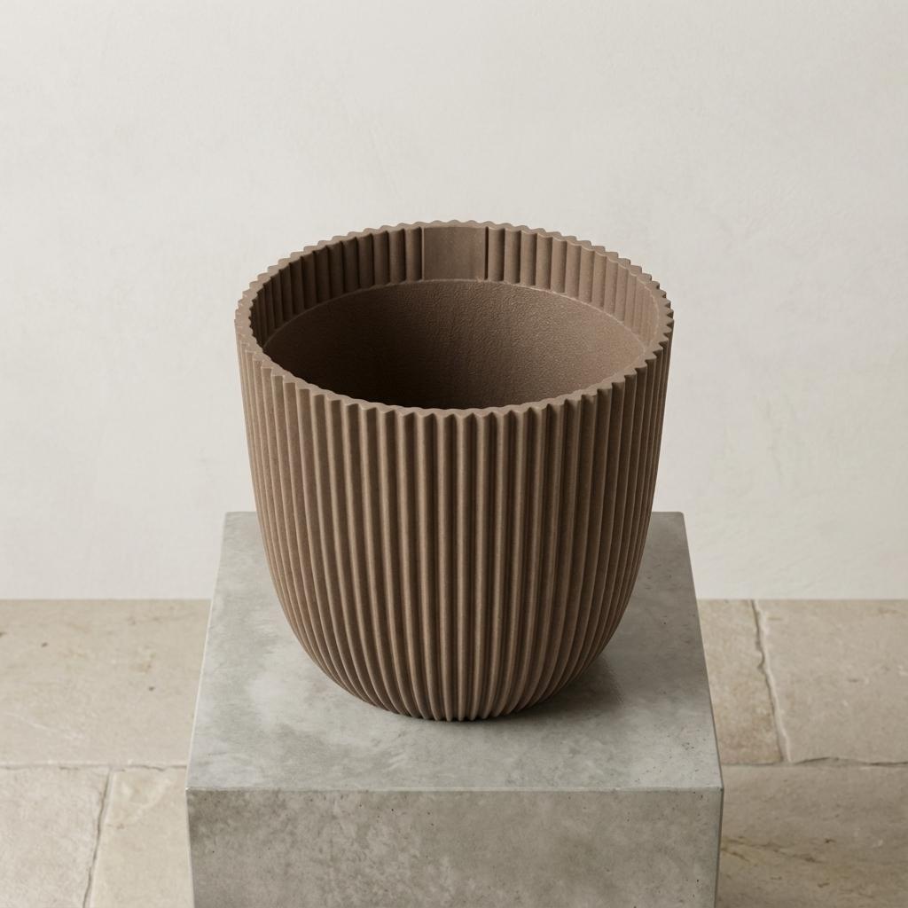 Übertopf Capi Nature Groove, Ø 25 cm, Warm Taupe – Detailansicht