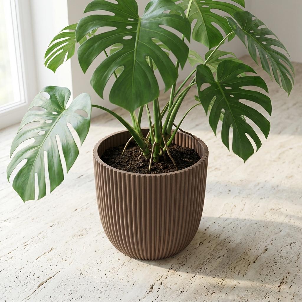 Übertopf Capi Nature Groove, Ø 25 cm, Warm Taupe – Ansicht 6