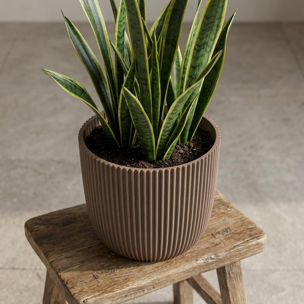 Übertopf Capi Nature Groove, Ø 22 cm, Warm Taupe – Ansicht 4