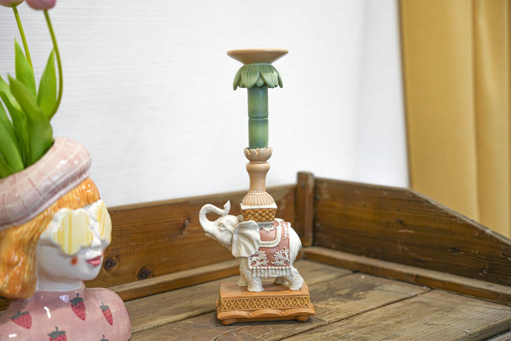 Kerzenhalter Elefant Rosa/Grün aus Polyresin, ca. 35 cm – Ansicht 5