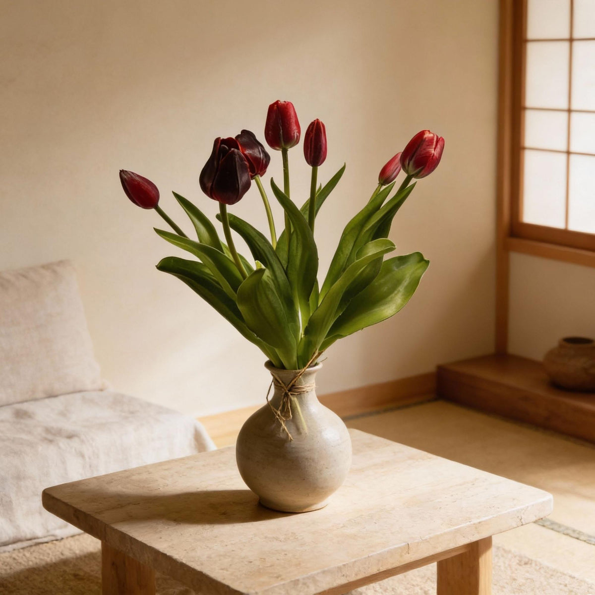 Kunsttulpen-Strauß Dunkelrot, Real Touch, 7 Stiele, ca. 42 cm – Ansicht 4
